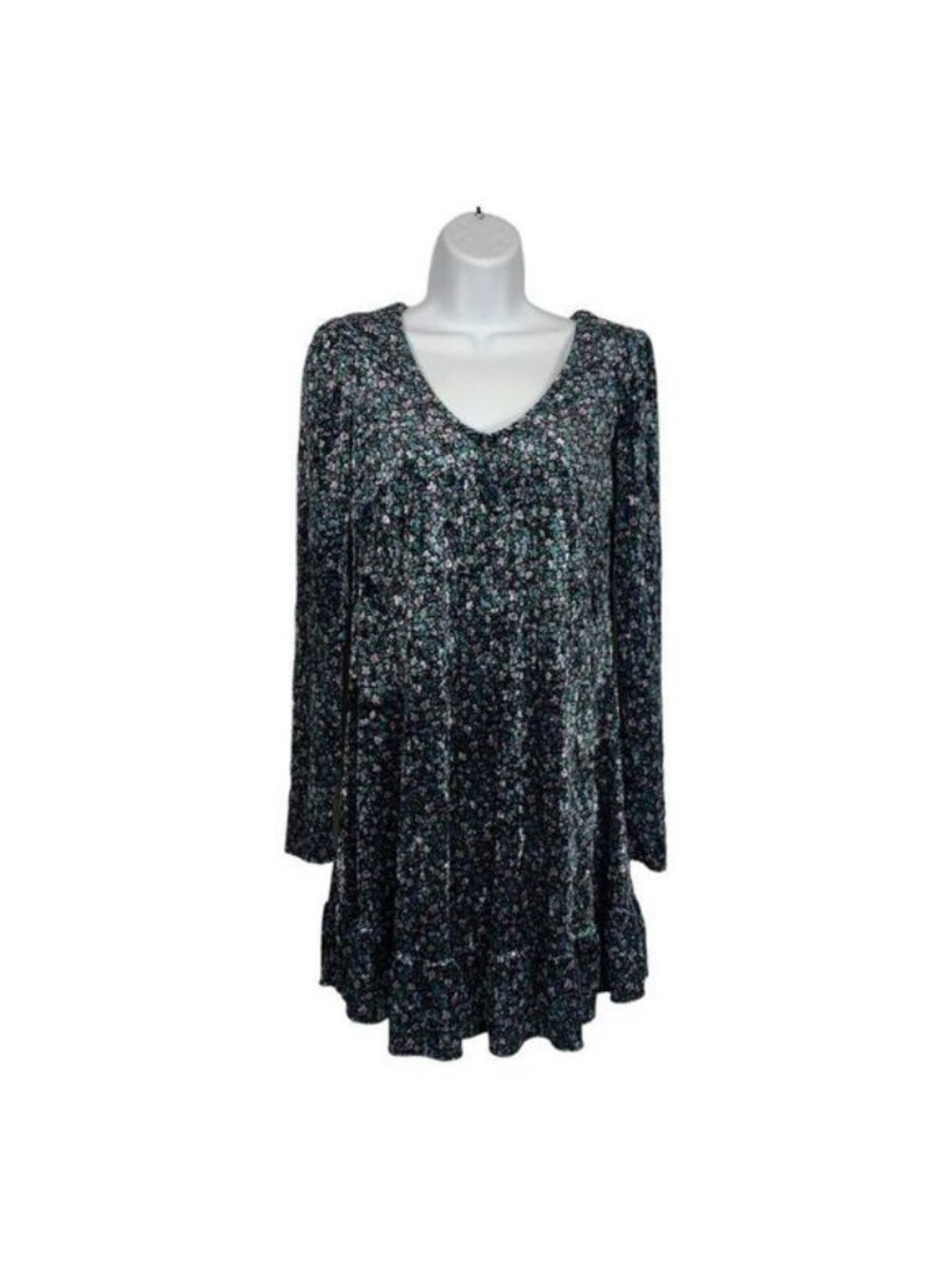 Wild Fable Womens Floral Long Sleeve Babydoll Dress Small Black Multi